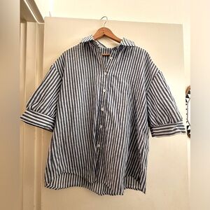 Striped oversized blouse with cuffed sleeve details